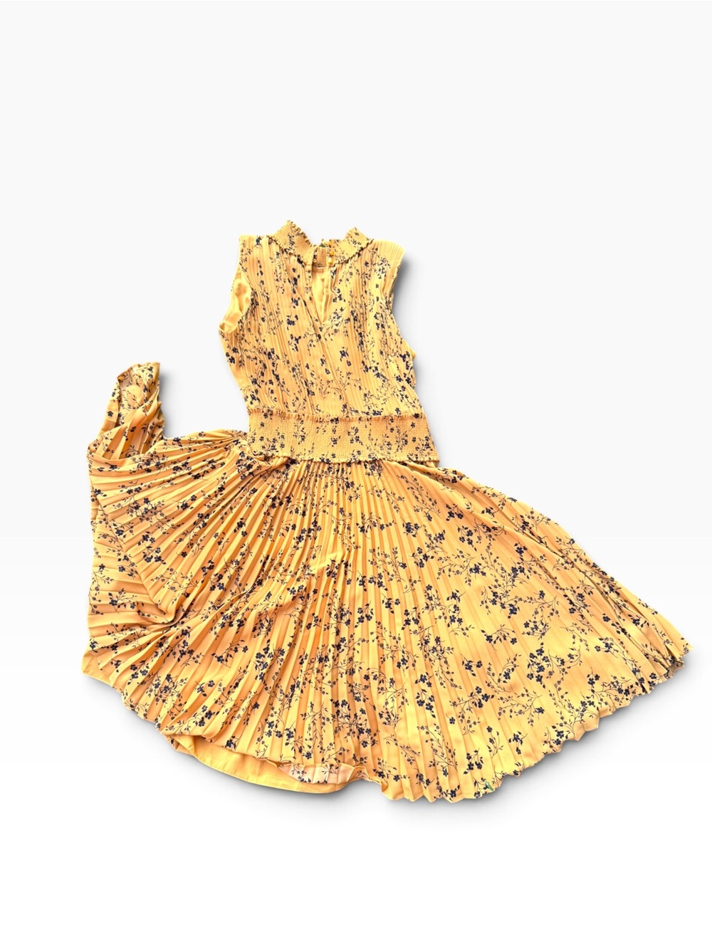 Nanette Lepore Mustard Yellow Floral Pleated Midi Dress - Picture 4 of 6